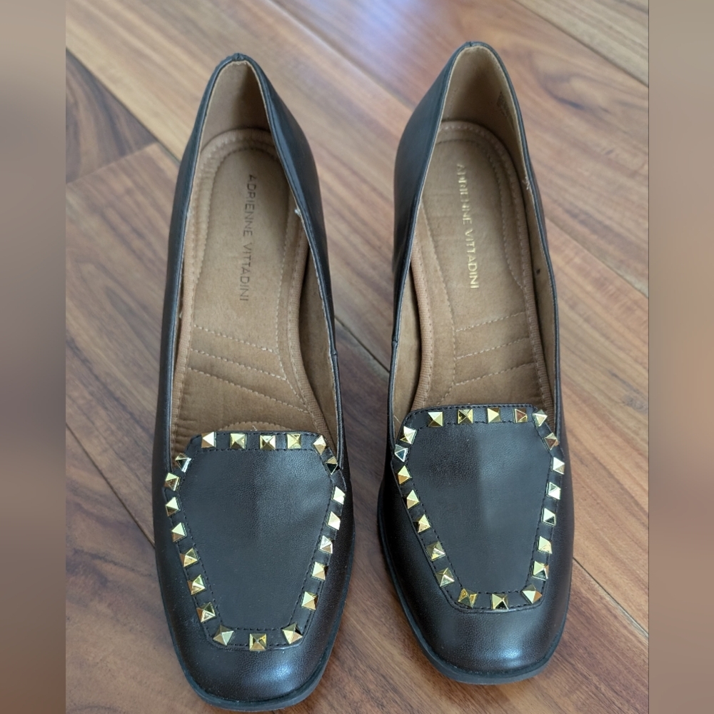 Adrienne Vittadini Vanter Block Heel Loafer Studded Java-Bean Size 10 Nwt❤️